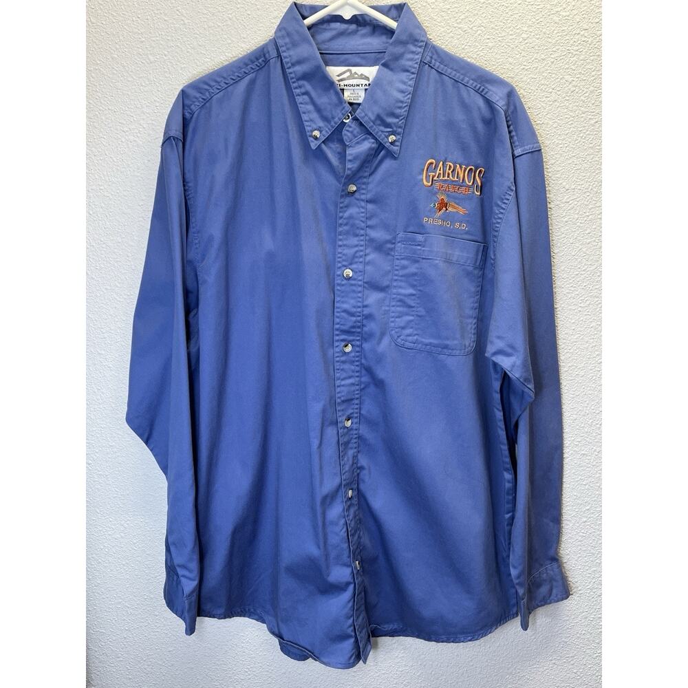 Garnos Ranch Tri-Mountain Button Down Shirt Blue Embroidered Size L South Dakota